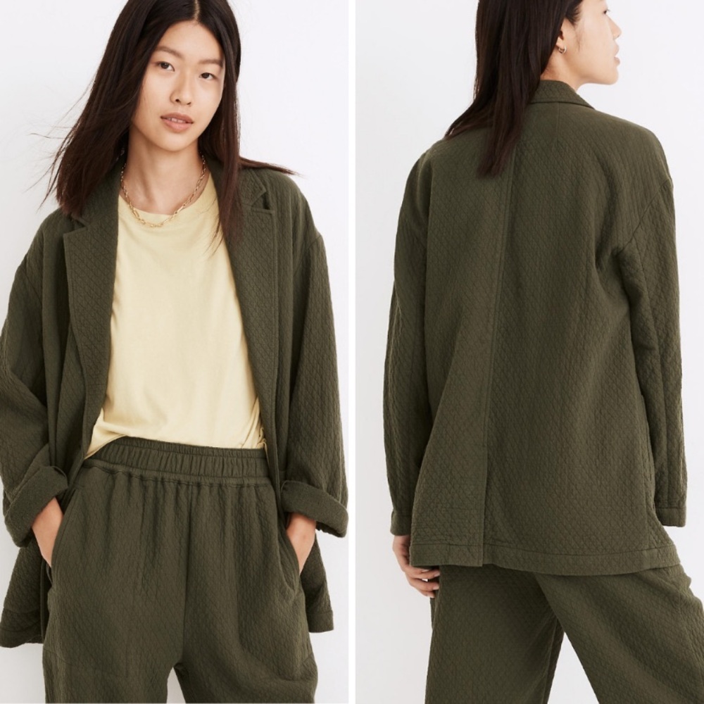 Madewell Diamond Jacquard Shawl Oversized Blazer NEW Size Large Forest Green